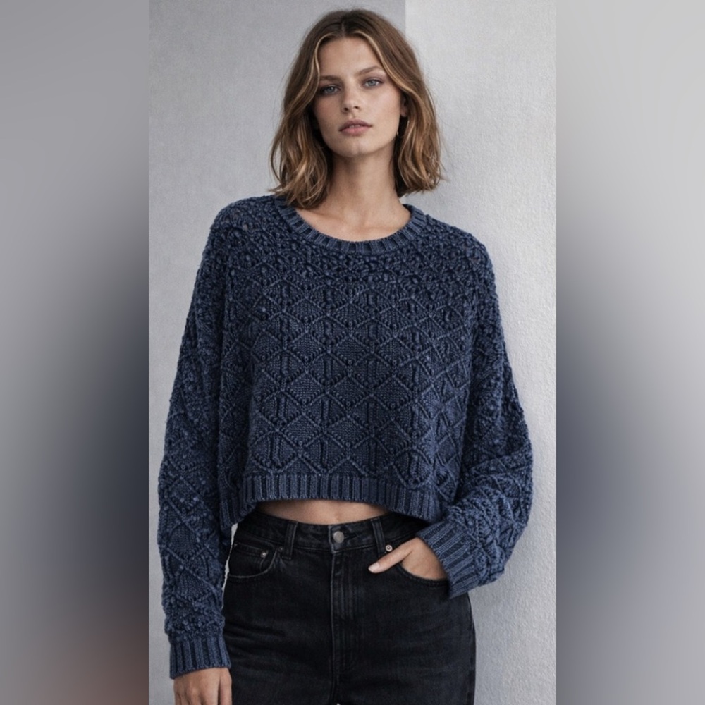 25” PTP ZARA EUC oversized S cotton boxy loose knit sweater denim faded colour